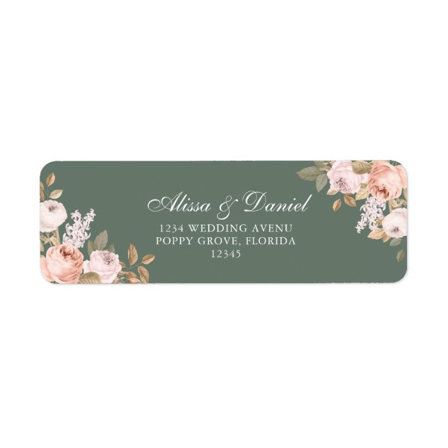 Boho Sage Green Peonies Return Address Label (Front)