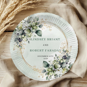 Boho Sage Green Personalised Eucalyptus Wedding Paper Plate