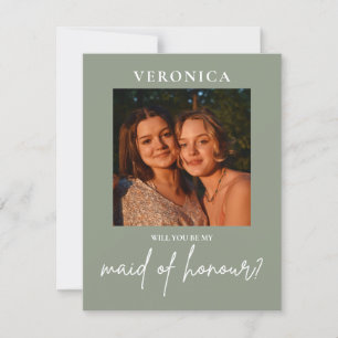 Boho Sage Green Photo Maid of Honour Proposal Card