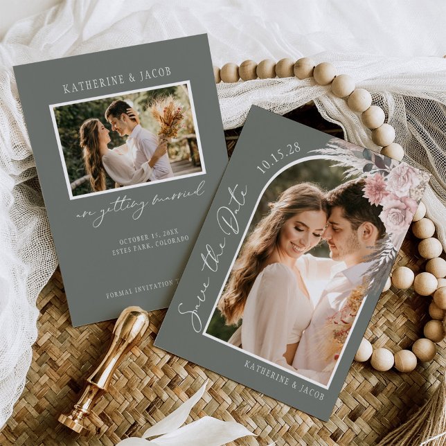 Boho Sage Green Photo Wedding Save The Date (Creator Uploaded)
