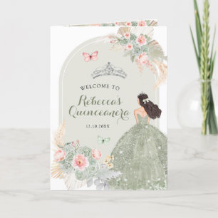 Boho Sage Green Pink 15 Años Program Template