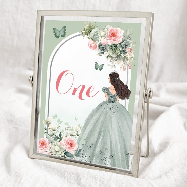 Boho Sage Green Pink Floral Quinceañera Table Number (Creator Uploaded)