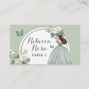 Boho Sage Green Princess Quinceañera Floral Place Card