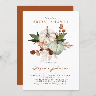 Boho Sage Green Pumpkins Fall Bridal Shower Invitation