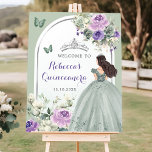 Boho Sage Green Purple Floral Quinceañera Welcome Poster<br><div class="desc">Boho Sage Green Purple Floral Quinceañera Welcome Sign</div>