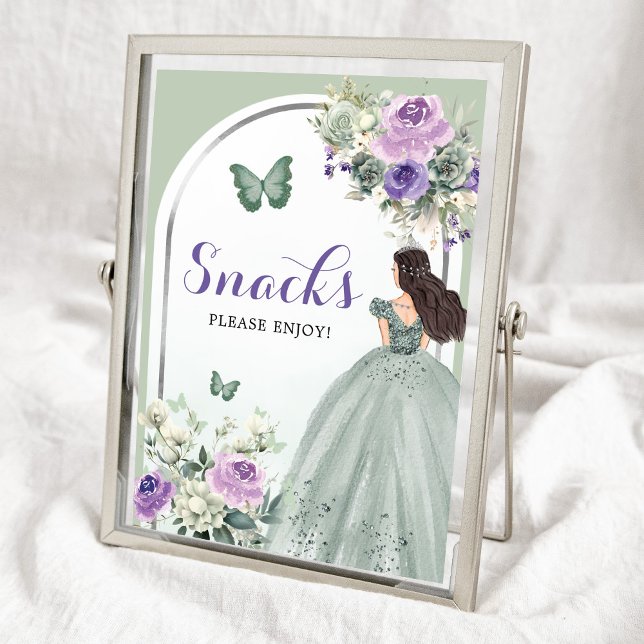 Boho Sage Green Purple Roses Girl 15 Años Snacks Poster (Creator Uploaded)