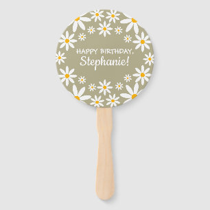 Boho Sage Green Retro Daisies Birthay Party   Hand Fan