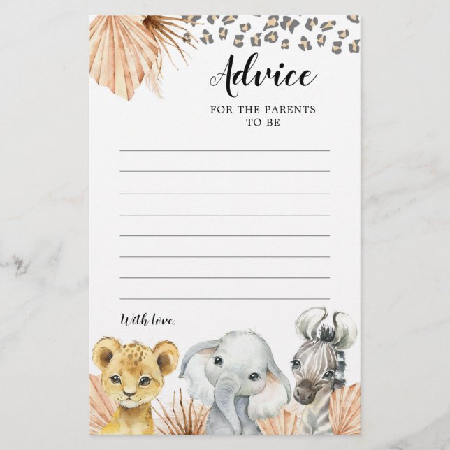 Boho Sage Green Safari Oh Boy Advice Card (Front)