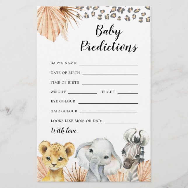 Boho Sage Green Safari Oh Boy Baby Prediction Game (Front)