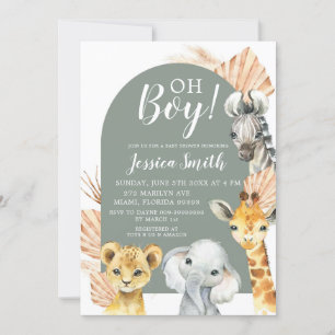 Boho Sage Green Safari Oh Boy Baby Shower Invitation