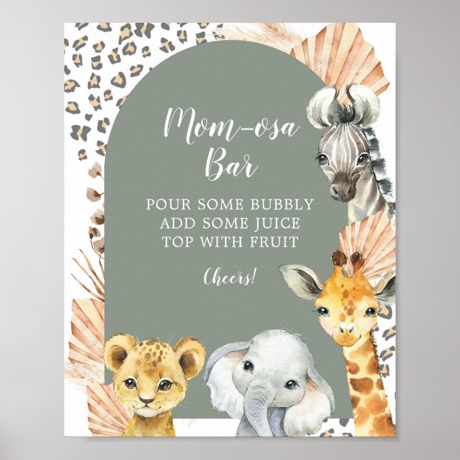Boho Sage Green Safari Oh Boy Mum-osa Bar Sign (Front)