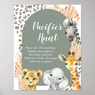 Boho Sage Green Safari Oh Boy Pacifier Hunt Game Poster