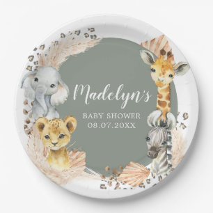 Boho Sage Green Safari Oh Boy Paper Plate