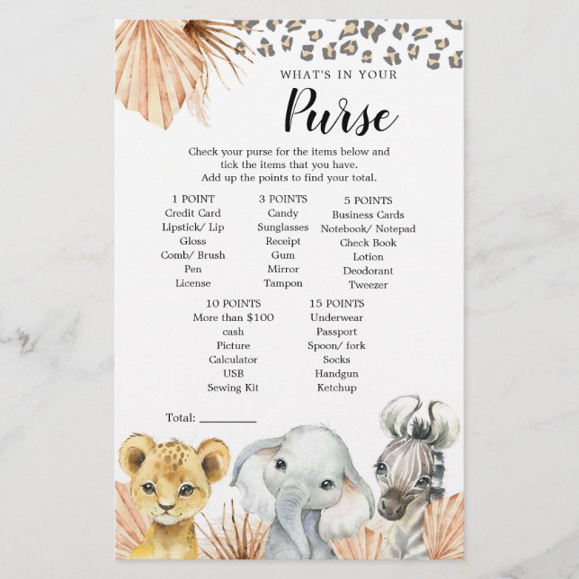 Boho Sage Green Safari Oh Boy Purse Game (Front)