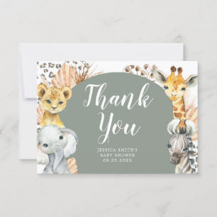 Boho Sage Green Safari Oh Boy Thank You Card