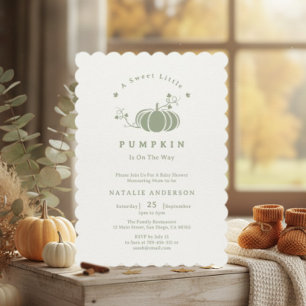 Boho Sage Green Sweet Little Pumpkin Baby Shower Invitation
