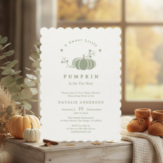 Boho Sage Green Sweet Little Pumpkin Baby Shower Invitation