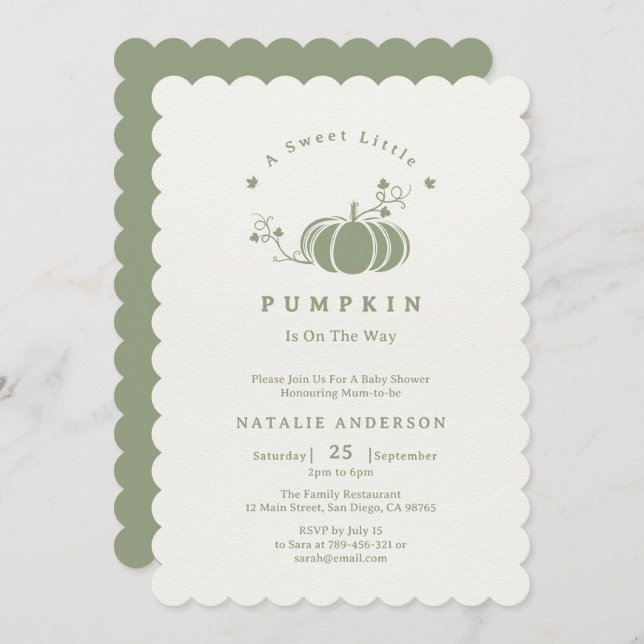 Boho Sage Green Sweet Little Pumpkin Baby Shower Invitation (Front/Back)