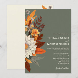 Boho Sage Green Wildflower Floral Fall Wedding  Invitation
