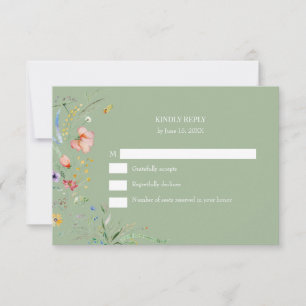 Boho Sage Green Wildflower Wedding RSVP Card