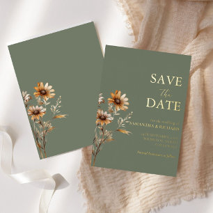 Boho Sage Green wildflower wedding save the date
