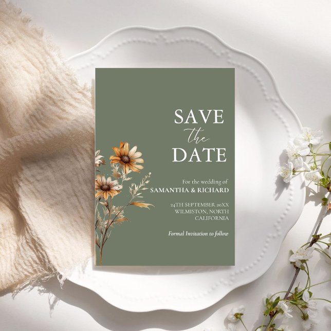 Boho sage Green  Wildflower Wedding Save The Date Invitation (Creator Uploaded)