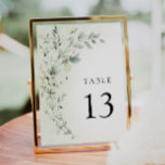 Boho Sage Greenery Botanical Wedding Table Number<br><div class="desc">Boho Sage Greenery Botanical Olive Elegant Simple Wedding Table Number. 
Bohemian-style arranged botanical minimalist template with elegant and simple sage green botanicals in hand-printed watercolor. 
The green watercolor background is gorgeous for rustic weddings and green weddings. Editable template for spring,  summer,  fall (autumn),  and winter weddings</div>