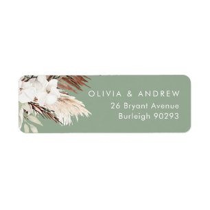 Boho Sage Modern Floral Wedding Return Address Label