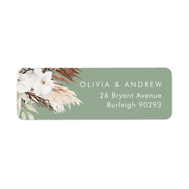 Boho Sage Modern Floral Wedding Return Address Label (Front)