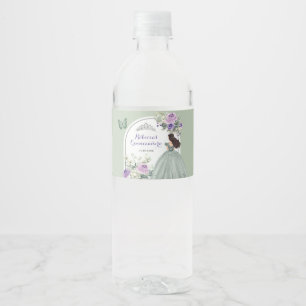 Boho Sage Purple Royal Princess XV Años Water Bottle Label