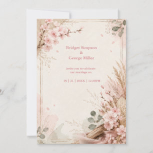 Boho Sakura Rustic Wedding Blooms Invitation