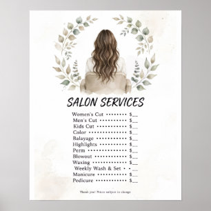 Boho Salon Service Price List Poster - Brunette