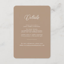 Boho Sand Minimalist Script Wedding Details Card