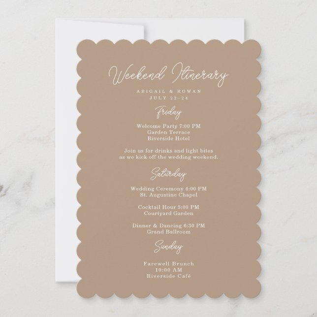 Boho Sand Minimalist Script Wedding Itinerary Card (Front)