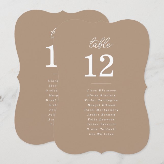 Boho Sand Script Wedding Table Seating Card (Front/Back)