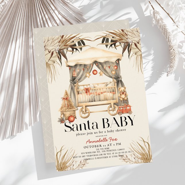 Boho Santa Baby Christmas Holiday Crib Baby Shower Invitation (Creator Uploaded)