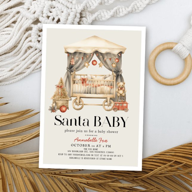 Boho Santa Baby Christmas Holiday Crib Baby Shower Invitation (Creator Uploaded)