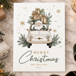 Boho Santa Car Watercolor Christmas Holiday Card