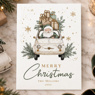 Boho Santa Car Watercolor Christmas Holiday Card