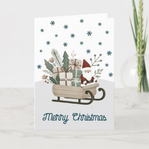 Boho Santa on Sleigh With Gifts Snowflakes  Holiday Card