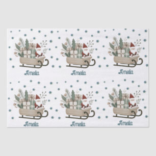 Boho Santa on Sleigh With Gifts Snowflakes Name Tissue Paper
