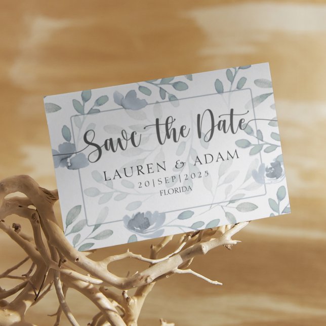 Boho Save the Date Dusty Blue Eucalyptus Floral  (Creator Uploaded)
