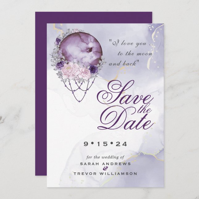 Boho Save the Date Dusty Purple Celestial Mandala Invitation (Front/Back)