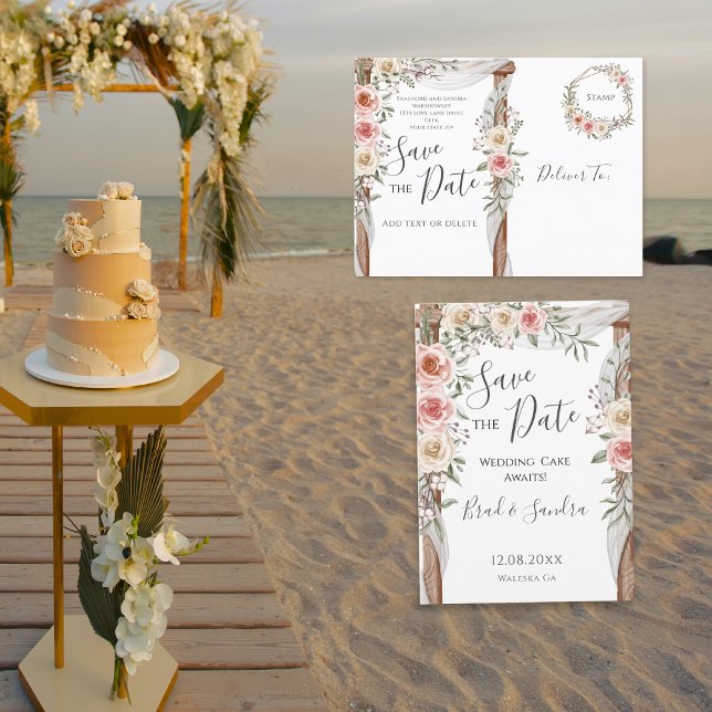 Boho Save the Date - Elegant Bohemian Floral  Announcement Postcard (Creator Uploaded)