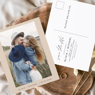 Boho Save the Date Photo Minimal Script Postcard