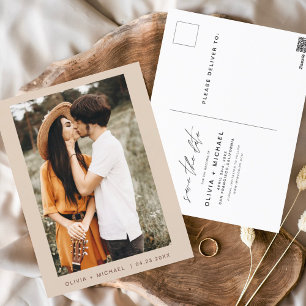 Boho Save the Date Photo Minimal Script Postcard