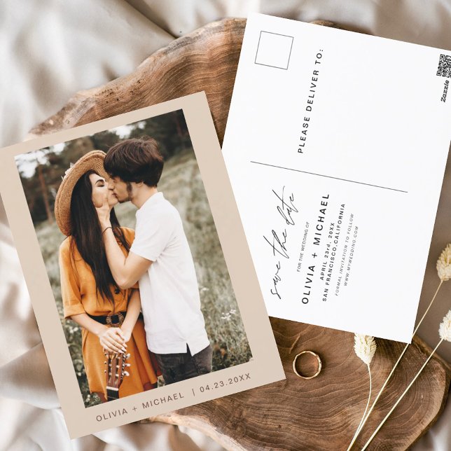 Boho Save the Date Photo Minimal Script Postcard (Creator Uploaded)