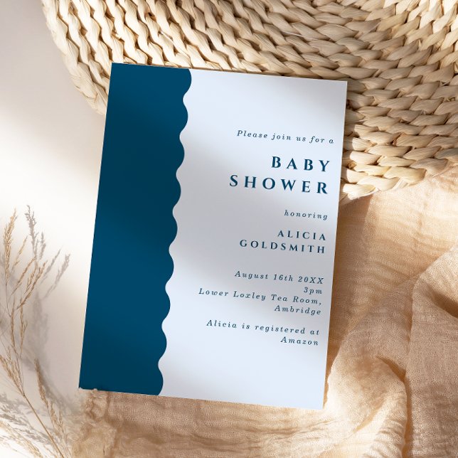 Boho Scalloped Edge Blue Baby Shower Invitation (Creator Uploaded)
