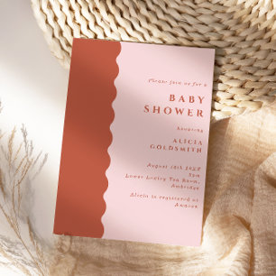 Boho Scalloped Edge Terracotta & Blush Baby Shower Invitation