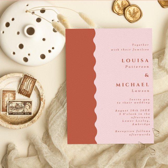 Boho Scalloped Edge Terracotta & Blush Wedding Invitation (Creator Uploaded)